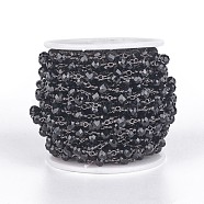 Handmade Glass Beaded Chains, Unwelded, with Brass Findings, with Spool, Faceted, Rondelle, Gunmetal, Black, 6x5mm, about 32.8 Feet(10m)/roll(CHC-F007-06)
