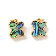 Brass Magnetic Clasps, with Jump Ring and Paua Shell, Butterfly, Real 18K Gold Plated, 14x11x5.5mm, Hole: 3mm(KK-A214-06G)