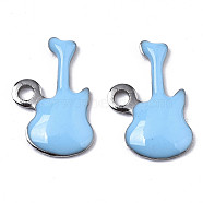 201 Stainless Steel Enamel Charms, Guitar, Stainless Steel Color, Light Sky Blue, 15x9x2mm, Hole: 1.6mm(STAS-N088-15F)