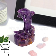 Natural Amethyst Carved Dolphin Figurines Statues for Home Office Desktop Decoration, 75mm(PW-WG69757-01)