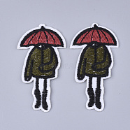 Computerized Embroidery Cloth Iron on/Sew on Patches, Appliques, Costume Accessories, Man with Umbrella, Colorful, 66x34x1mm(X-FIND-T030-213)