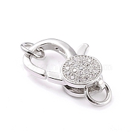 Brass Micro Pave Clear Cubic Zirconia Lobster Claw Clasp, with Jump Rings, Long-Lasting Plated, Platinum, 20x13x5mm, Hole: 4mm(ZIRC-I043-30A-P-02)