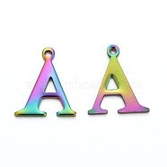 Ion Plating(IP) 304 Stainless Steel Alphabet Charms, Rainbow Color, Letter.A, 12x10.5x1mm, Hole: 1mm(STAS-H122-A-M)