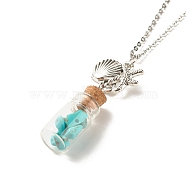 Glass Bottle with Synthetic Turquoise Chips Pendant Necklace, Wish Bottle Necklace with Alloy Shell Starfish Charm for Women, 17.91 inch(45.5cm)(NJEW-JN03841-01)