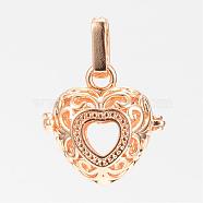 Rack Plating Brass Cage Pendants, For Chime Ball Pendant Necklaces Making, Hollow, Heart, Golden, 20.5x21x15mm, Hole: 3.5x8.5mm, inner measure: 13.5x14.5mm(KK-S309-04G)