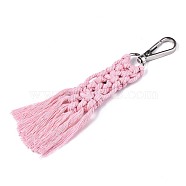 Polycotton(Polyester Cotton) Tassel Big Pendants Decorations, with Platinum Plated Alloy Swivel Clasps, Pink, 150mm~160mm(FIND-R089-10)