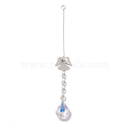 Hanging Suncatcher, Iron & Faceted Glass Pendant Decorations, with Jump Ring, Angel, Clear AB, 345x1mm, Hole: 11mm(HJEW-D002-01P)