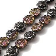 Transparent Electroplate Glass Beads Strands, Rainbow Plated, Sunflower, Black, 15x9mm, Hole: 1mm, about 44~45pcs/strand, 25.20~25.98 inch(64~66cm)(GLAA-G098-04G)