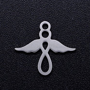 201 Stainless Steel Pendants, Angel, Stainless Steel Color, 14x15x1mm, Hole: 1.5mm(STAS-Q201-JN314-1-14)