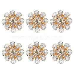 6Pcs Acrylic Rhinestone Buttons, with Brass Findings, Flower, Crystal, 26x12mm, Hole: 1.2mm(DIY-FG0004-60C)