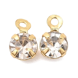 Brass Pendants, Round Charms, with Rhinestone, Nickel Free, Real 18K Gold Plated, 6x3.5x3mm, Hole: 0.9mm(KK-D024-04B-G)