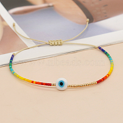 Adjustable Lanmpword Evil Eye Braided Bead Bracelet, Colorful, 11 inch(28cm)(ZW2937-06)