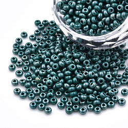 8/0 Czech Opaque Glass Seed Beads, Lustered, Round, Teal, 3x2mm, Hole: 1mm, about 500g/bag(SEED-N004-003A-31)