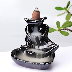 Ceramics Decorative Backflow Incense Burner Leaf Style Incense Holders Decoration Gift, Black, 90x68.5x83mm, Hole: 6mm(JX852A)