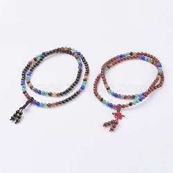 Natural Agate Mala Beads Necklaces, Dyed & Heated, with Alloy Findings, Mixed Color, 27.7 inch(70.5cm)(NJEW-K084-01)