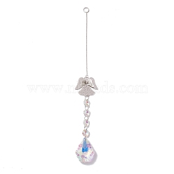 Hanging Suncatcher, Iron & Faceted Glass Pendant Decorations, with Jump Ring, Angel, Clear AB, 345x1mm, Hole: 11mm(HJEW-D002-01P)