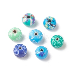 Handmade Polymer Clay Beads, Rondelle with Flower Pattern, Mixed Color, 8~11x6~6.5mm, Hole: 1.8~2.5mm(CLAY-G111-01)