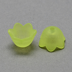 Transparent Acrylic Beads, Frosted Style, Tulip Flower Bead Caps, Lily of the Valley Green Yellow, 10x9x6.5mm, Hole: 1.5mm, about 2200pcs/500g(FACR-R017-07)