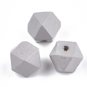 Painted Natural Wood Beads, Polyhedron, Light Grey, 13x13x10~10.5mm, Hole: 2.5mm