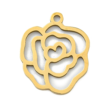 Ion Plating(IP) 201 Stainless Steel Pendants, Flower Charm, Laser Cut, Real 18K Gold Plated, 18.5x15x1mm, Hole: 1.5mm