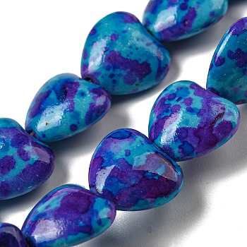 Spray Painted Synthetic Turquoise Beads Strands, Heart, Dark Orchid, 11.5x12x6mm, Hole: 1.2mm, about 36~42pcs/strand, 15.55~18.31''(39.5~46.5cm)