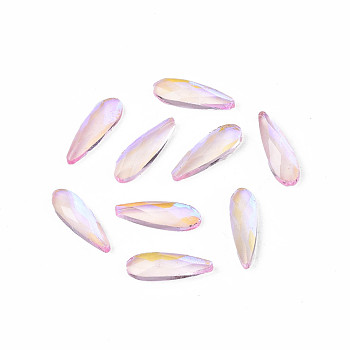 Glass Rhinestone Cabochons, Nail Art Decoration Accessories, Faceted, Teardrop, Pink, 8x2.5x1.5mm