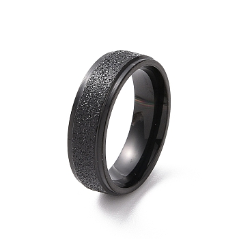 Textured 201 Stainless Steel Flat Finger Ring for Women, Electrophoresis Black, Inner Diameter: 17mm