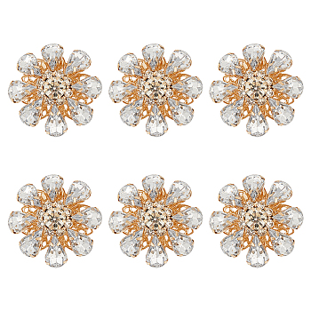 6Pcs Acrylic Rhinestone Buttons, with Brass Findings, Flower, Crystal, 26x12mm, Hole: 1.2mm