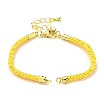 Nylon Cords Bracelet Makings Fit for Connector Charms, with Brass Findings and 304 Stainless Steel Lobster Claw Clasps, Long-Lasting Plated, Yellow, 6-1/2~6-3/4 inch(16.5~17cm), Hole: 1.8mm