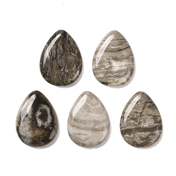 Natural Silver Leaf Jasper Beads, Teardrop, 39.5~40x29.5~30x8~8.5mm, Hole: 0.8~1mm