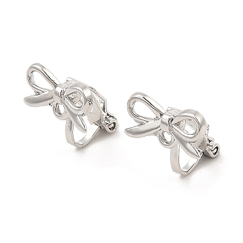 Alloy Clip-on Earring Findings, with Horizontal Loops, for Non-pierced Ears, Bowknot, Platinum, 14.5x14x11mm, Hole: 1.2mm