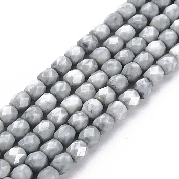 Opaque Baking Painted Glass Beads Strands, Imitation Stones, Faceted, Column, Light Grey, 5.5x5.5mm, Hole: 1mm, about 70pcs/strand, 15.94 inch(40.5cm)