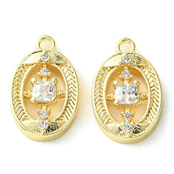Brass Micro Pave Cubic Zirconia Charms, Oval, Real 18K Gold Plated, 13.5x8.5x3mm, Hole: 1.2mm