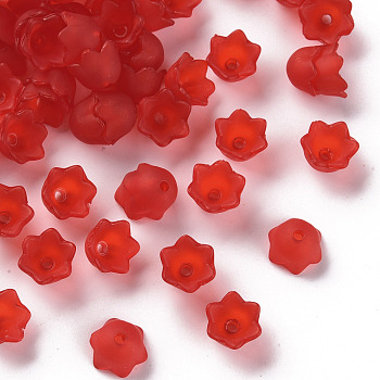 Transparent Acrylic Beads Caps, Tulip Flower, Lily of the Valley, Frosted, Red, 10x6mm, Hole: 1.5mm, about 2100pcs/500g