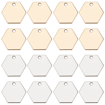 50Pcs 2 Colors Brass Charms, Long-Lasting Plated, Nickel Free, Hexagon, Real Gold Plated & Real Platinum Plated, 10x11.5x1mm, Hole: 1mm, 25pcs/color