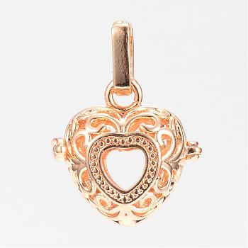 Rack Plating Brass Cage Pendants, For Chime Ball Pendant Necklaces Making, Hollow, Heart, Golden, 20.5x21x15mm, Hole: 3.5x8.5mm, inner measure: 13.5x14.5mm