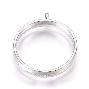 Alloy Open Back Bezel Pendants, Cadmium Free & Lead Free, For DIY UV Resin, Epoxy Resin, Pressed Flower Jewelry, Ring, Platinum, 32.5x28.5x4.5mm, Hole: 2mm, Inner Diameter: 25mm