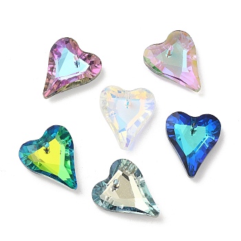 Electroplated Glass Pendants, Back Plated, Faceted, Heart Charms, Mixed Color, 17.5x14x5mm, Hole: 1.2mm