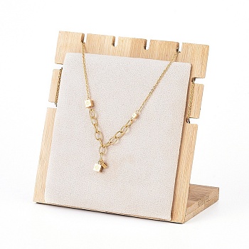 Bamboo Necklace Display Stand, L-Shaped Long Chain Display Stand, Microfibre, 11.2x1.1x11.8cm