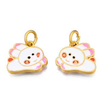 Alloy Enamel Charms, with Jump Rings, Matte Gold Color, Cadmium Free & Lead Free, Rabbit, Pearl Pink, 13x15x2mm, Jump Ring: 6x1mm, 4mm inner diameter
