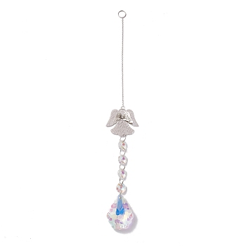 Hanging Suncatcher, Iron & Faceted Glass Pendant Decorations, with Jump Ring, Angel, Clear AB, 345x1mm, Hole: 11mm