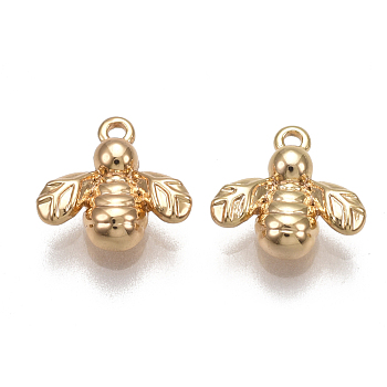 Brass Charms, Nickel Free, Real 18K Gold Plated, Bee, 8x8x2mm, Hole: 0.8mm