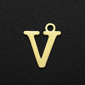 201 Stainless Steel Charms, Laser Cut, Letter, Golden, Letter.V,  12x10x1mm, Hole: 1.5mm