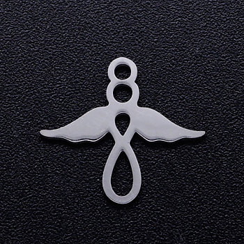 201 Stainless Steel Pendants, Angel, Stainless Steel Color, 14x15x1mm, Hole: 1.5mm