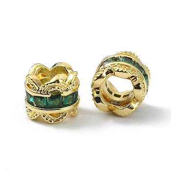 Brass Rhinestone European Beads, Large Hole Beads, Column, Real 18K Gold Plated, 8x7.5mm, Hole: 4mm