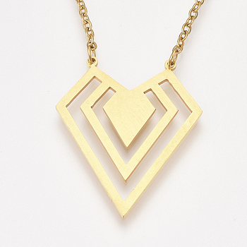201 Stainless Steel Pendant Necklaces, with Cable Chains, Diamond, Golden, 16.9 inch(43cm), 2mm, Diamond: 33x27.5x1mm