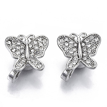 Brass Micro Pave Clear Cubic Zirconia Magnetic Clasps, Nickel Free, Butterfly, Real Platinum Plated, 14x15x9mm, Hole: 4mm