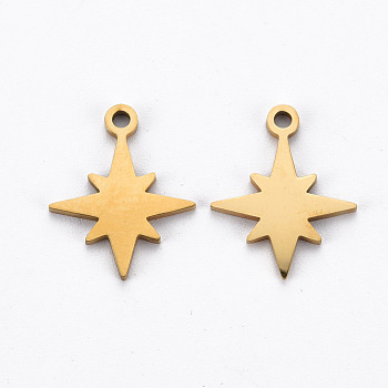 Ion Plating(IP) 201 Stainless Steel Charms, Cut, Star, Golden, 15x12x1mm, Hole: 1.4mm