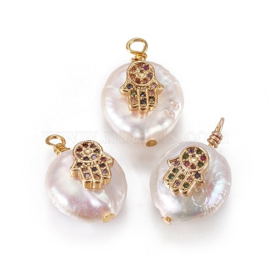 Golden Colorful Flat Round Pearl Pendants