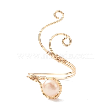 Copper Wire Wrapped Natural Freshwater Pearl Cuff Rings for Women(RJEW-JR00553-01)-6